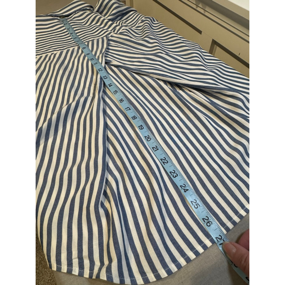 Women's Madewell Blue White Striped Button Down pleated back boxy fit Shirt M - Picture 10 of 12